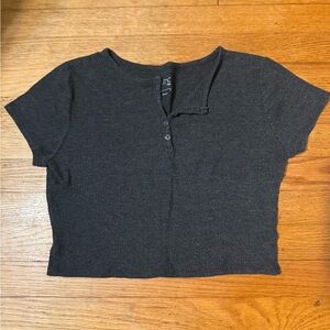PacSun Black Ribbed Henley Crop Top